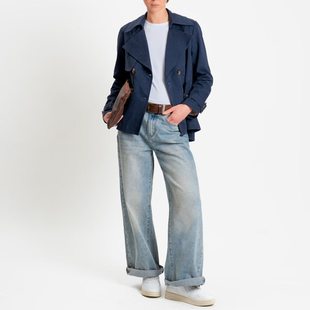 Tensione in-Trench corto doppiopetto - blu