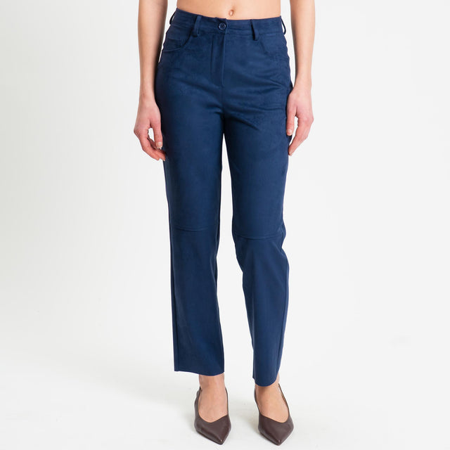 Tensione in-Pantalone cinque tasche effetto suede - blu
