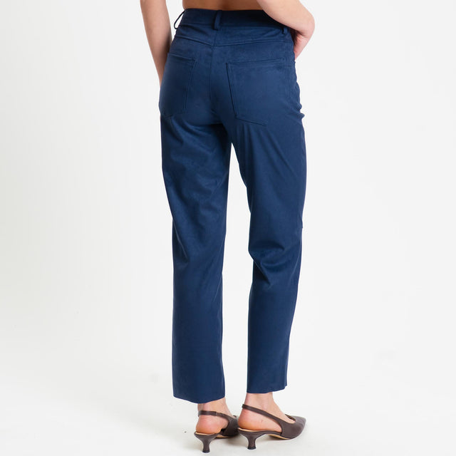 Tensione in-Pantalone cinque tasche effetto suede - blu