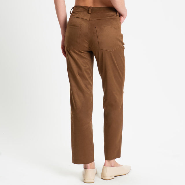 Tensione in-Pantalone cinque tasche effetto suede - cognac