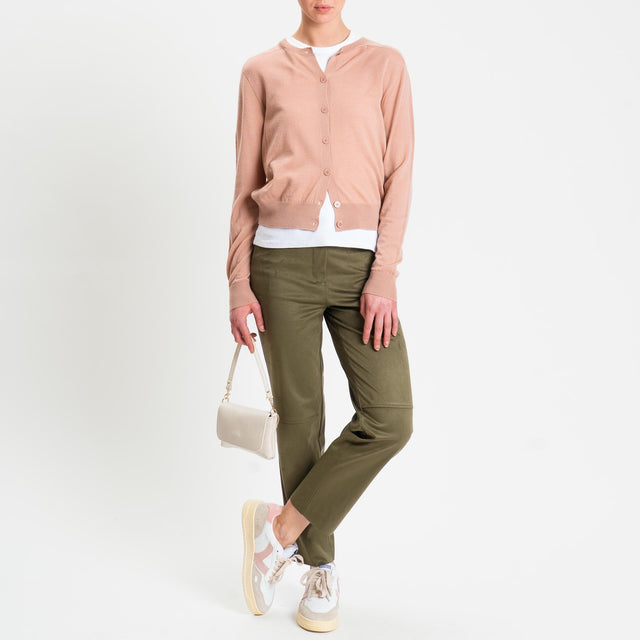 Tensione in-Pantalone cinque tasche effetto suede - militare