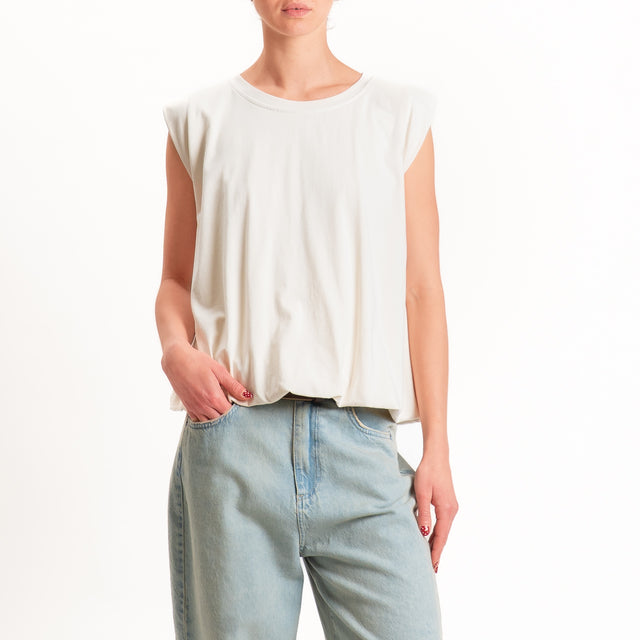 Tensione in-T-shirt smanicata fondo palloncino - burro