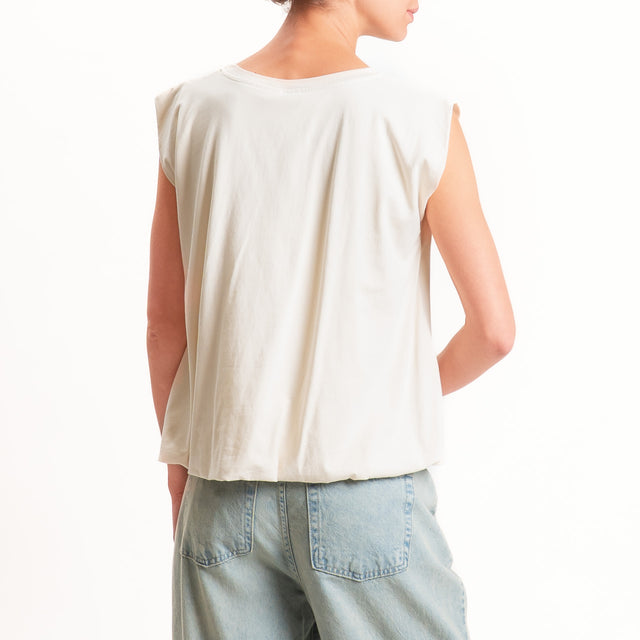 Tensione in-T-shirt smanicata fondo palloncino - burro