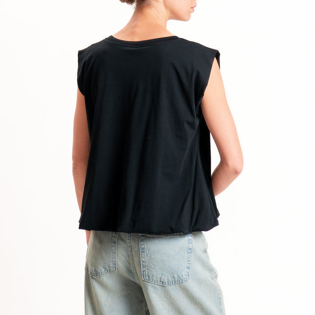 Tensione in-T-shirt smanicata fondo palloncino - nero