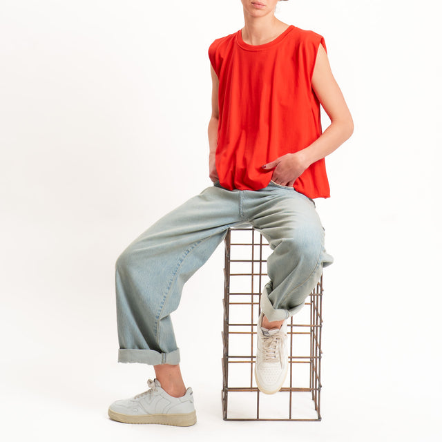 Tensione in-T-shirt smanicata fondo palloncino - rosso