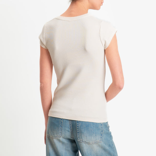 Tensione in-T-shirt scollo v a costine - burro