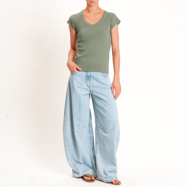 Tensione in-T-shirt scollo v a costine - militare