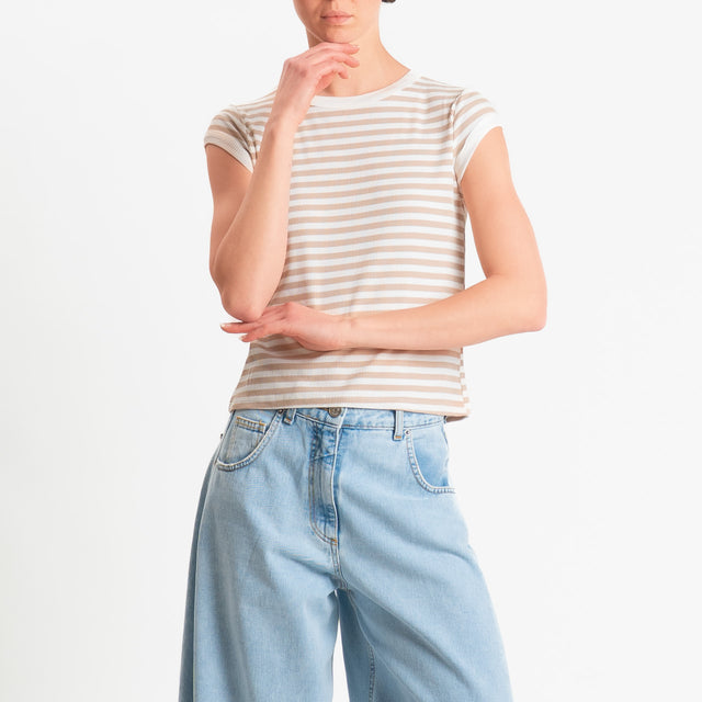 Tensione in-T-shirt costine a righe - panna/beige