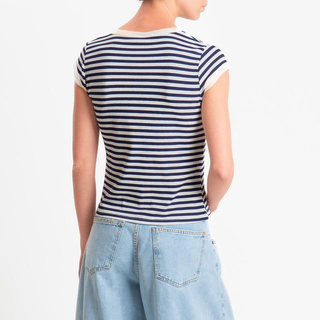 Tensione in-T-shirt costine a righe - panna/blu