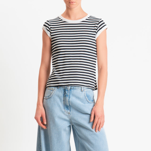 Tensione in-T-shirt costine a righe - panna/nero