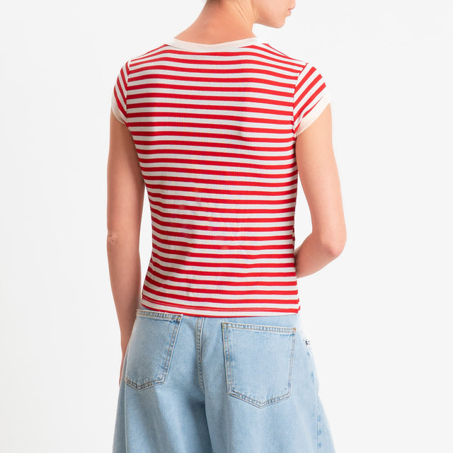 Tensione in-T-shirt costine a righe - panna/rosso