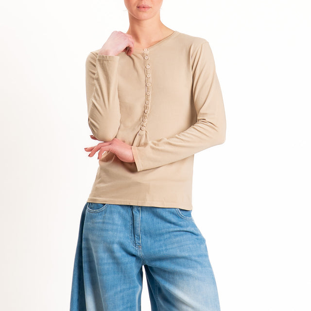 Tensione in-T-shirt serafino cotone elasticizzato - safari