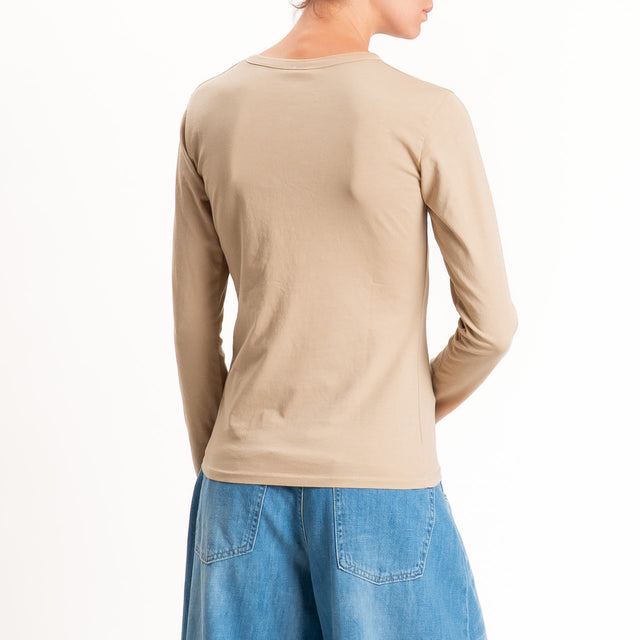 Tensione in-T-shirt serafino cotone elasticizzato - safari