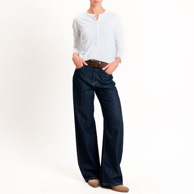Tensione in-T-shirt serafino cotone elasticizzato - bianco
