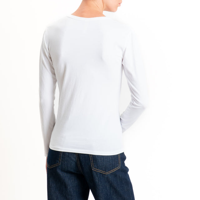 Tensione in-T-shirt serafino cotone elasticizzato - bianco