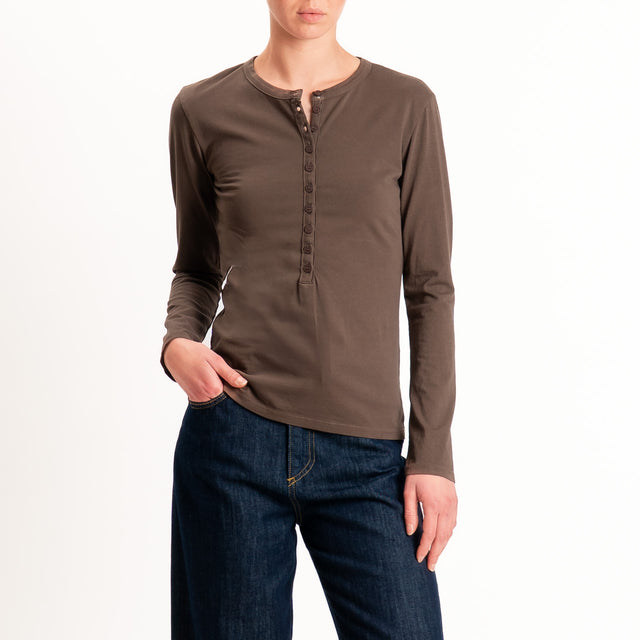 Tensione in-T-shirt serafino cotone elasticizzato - ciccolato