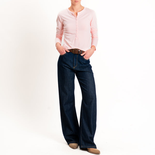Tensione in-T-shirt serafino cotone elasticizzato - pink