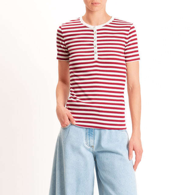 Tensione in-T-shirt righe serafino a costine - panna/india