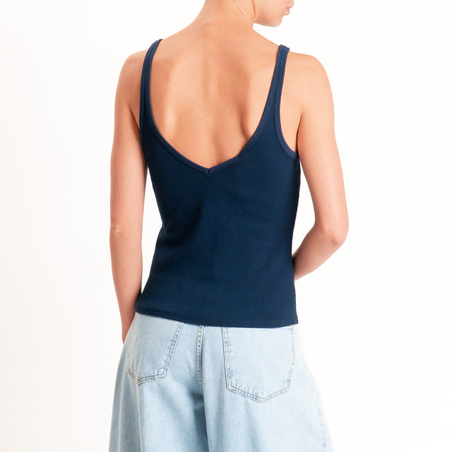 Tensione in-Top a costine doppio scollo a v - blu