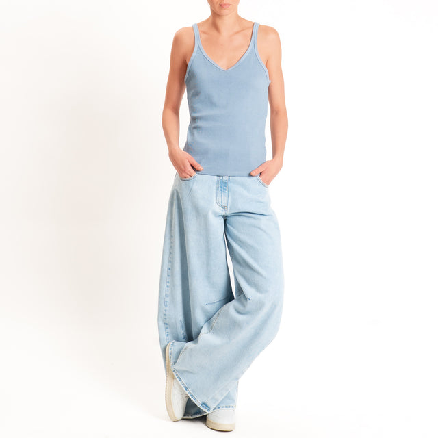 Tensione in-Top a costine doppio scollo a v - jeans