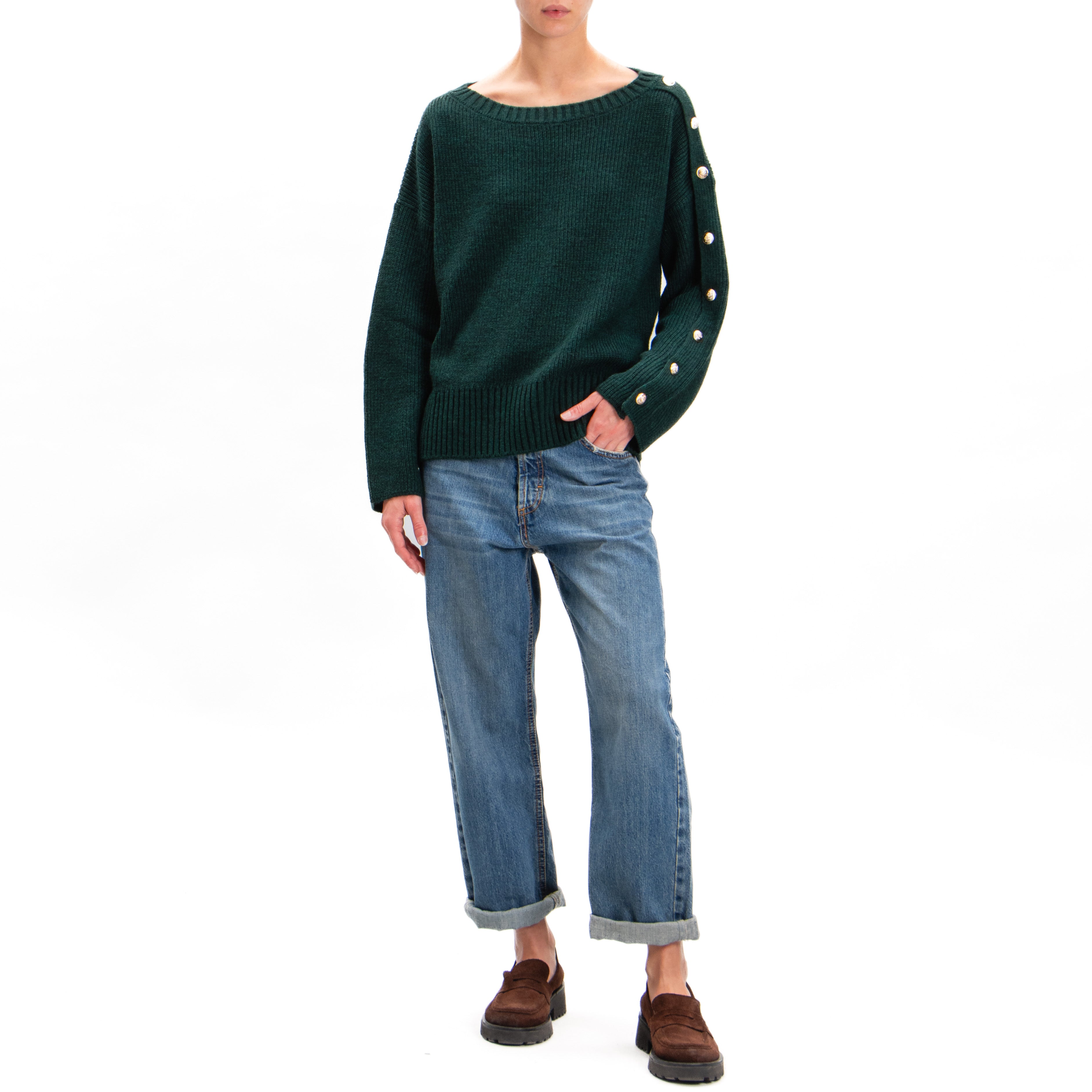 Tensione in-Maglia misto alpaca con bottoni dorati - VERDE – White Mood