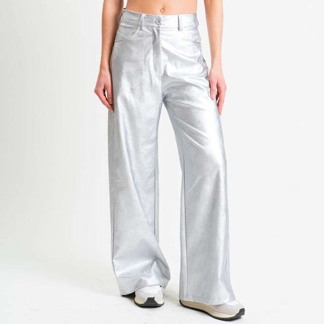 Tensione in-Pantalone GIUSI similpelle wide leg - laminato argento