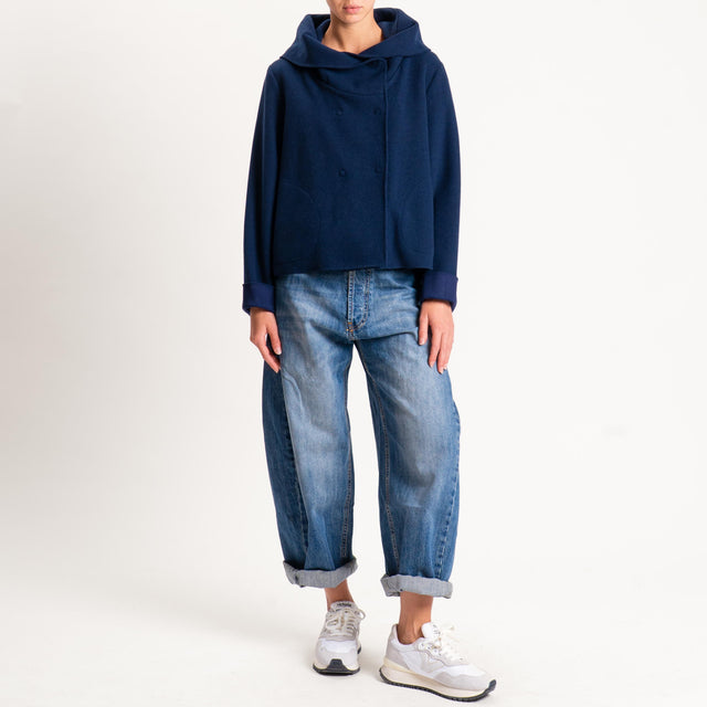 Tensione in-Giaccone con cappuccio velour neoprene - blu
