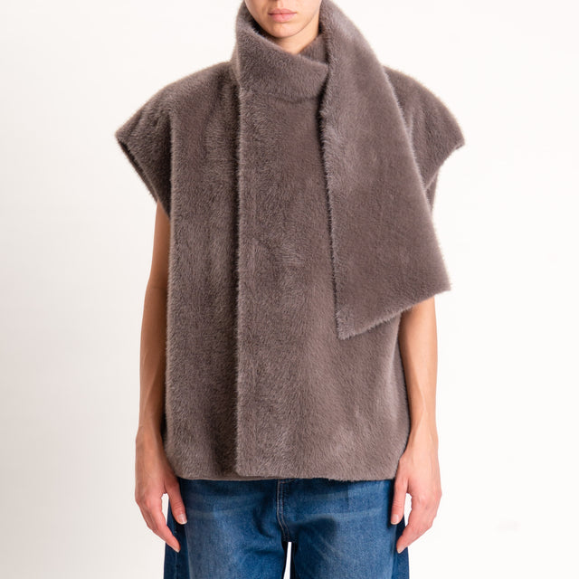 Tensione in-Gilet ecopellicia con sciarpa - fango