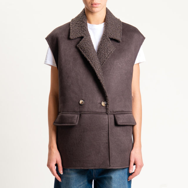 Tensione in-Gilet doppiopetto ecomontone - cioccolato