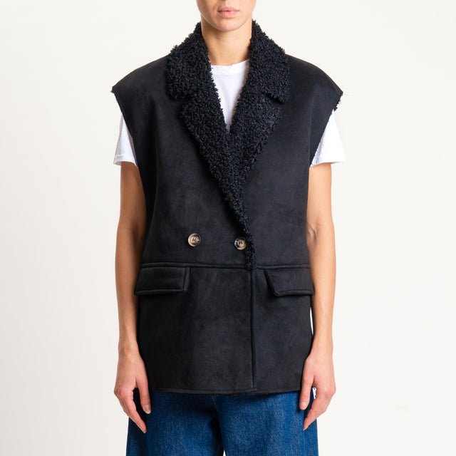 Tensione in-Gilet doppiopetto ecomontone - nero