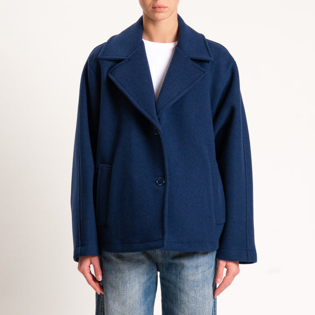 Tensione in-Caban in tessuto due bottoni con tasche - blu