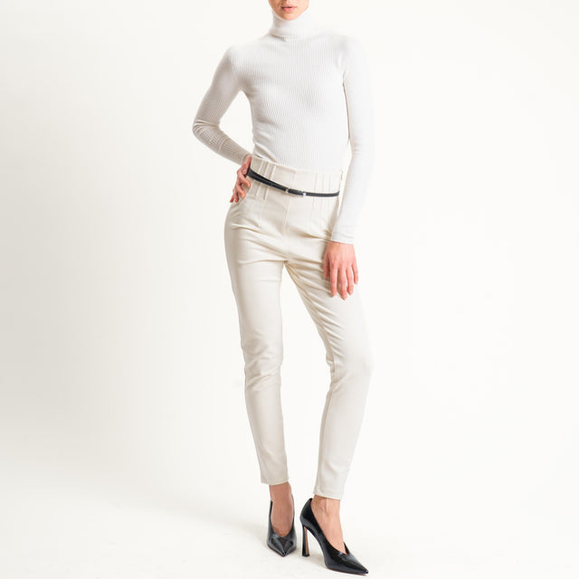 Tensione in-Leggings punto milano vita alta- panna