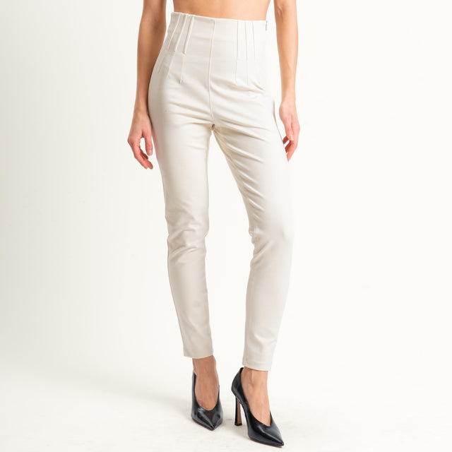 Tensione in-Leggings punto milano vita alta- panna