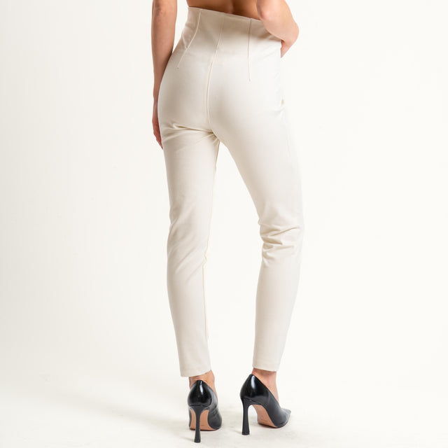 Tensione in-Leggings punto milano vita alta- panna