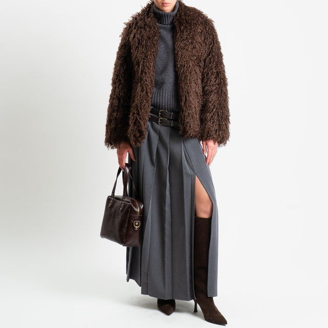 Tensione in-Ecopelliccia con tasche - moro