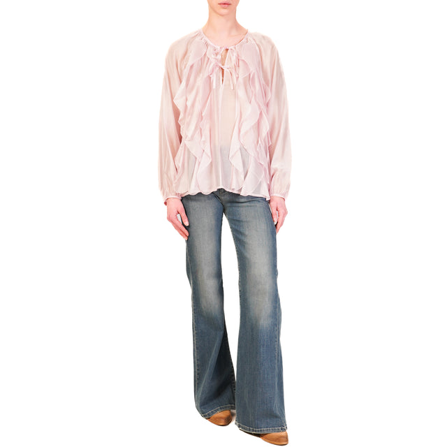 Blusa de muselina con volantes en color rosa