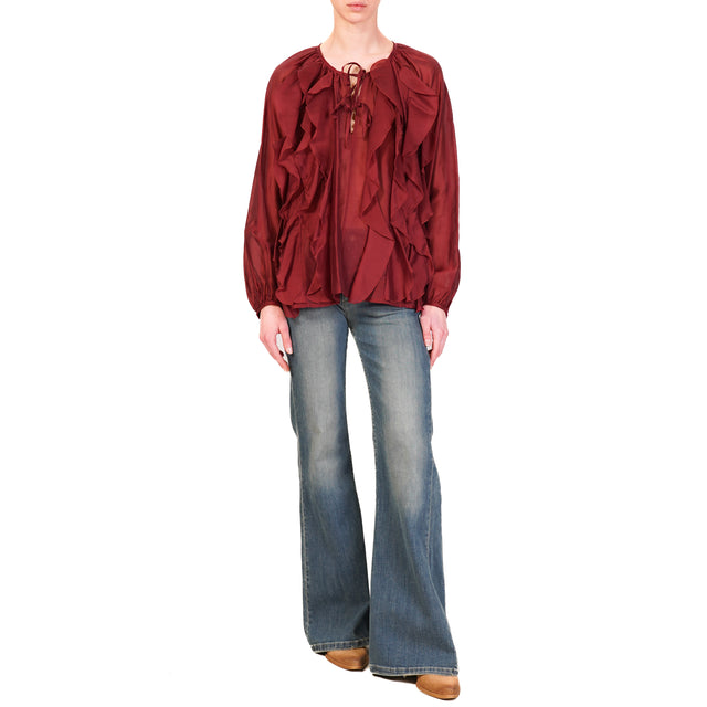 Blusa de muselina con volantes - cereza negra