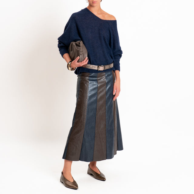 Tensione in-Gonna similpelle bicolore - blu/moro