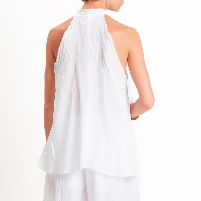 Tensione in-Camicia in mussola smanicata con rouches - Bianco