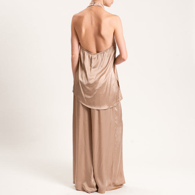 Tensione in-Top satin scollo americana - taupe