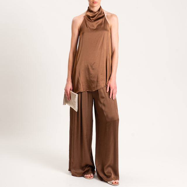 Tensione in-Top satin scollo americana - moka