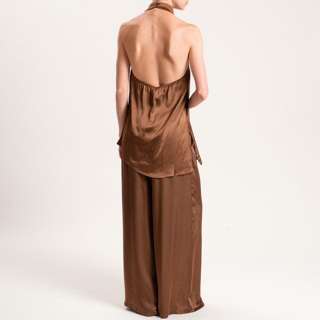 Tensione in-Top satin scollo americana - moka