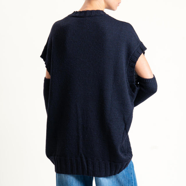 Tensione in-Maglia cannolè stondato misto alpaca con manicotti - blu