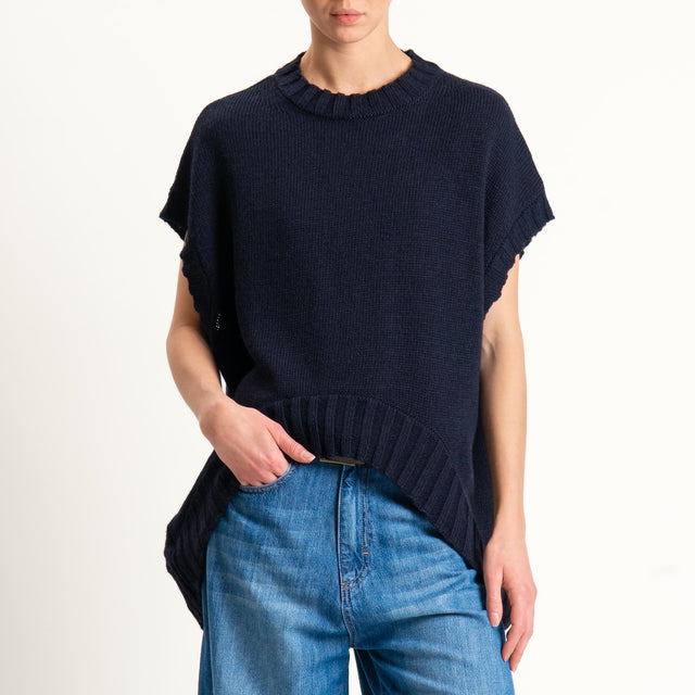 Tensione in-Maglia cannolè stondato misto alpaca con manicotti - blu