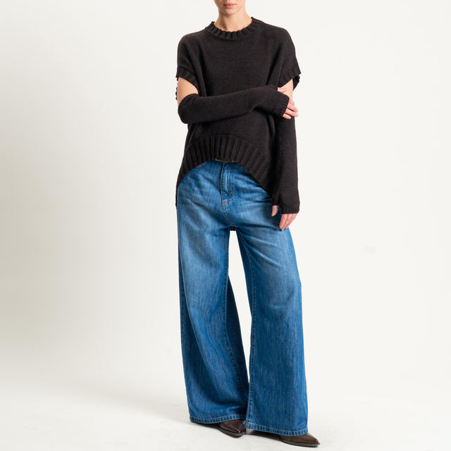 Tensione in-Maglia cannolè stondato misto alpaca con manicotti - marrone