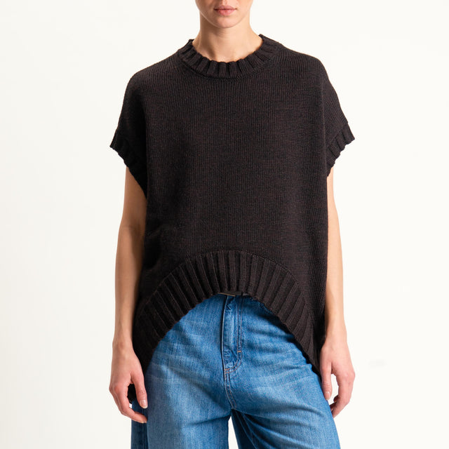 Tensione in-Maglia cannolè stondato misto alpaca con manicotti - marrone