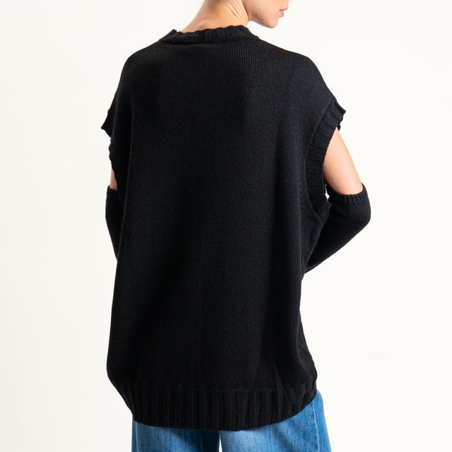 Tensione in-Maglia cannolè stondato misto alpaca con manicotti - nero