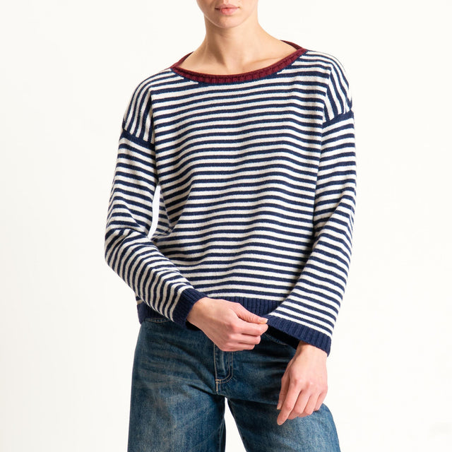 Tensione in-Maglia a righe misto lana - blu/vino/latte