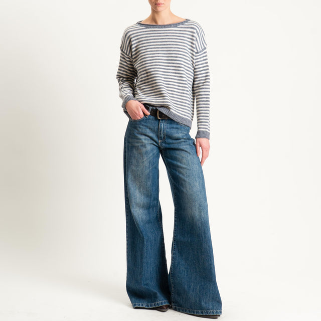 Tensione in-Maglia a righe misto lana - grigio/latte