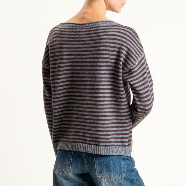 Tensione in-Maglia a righe misto lana - grigio/moro